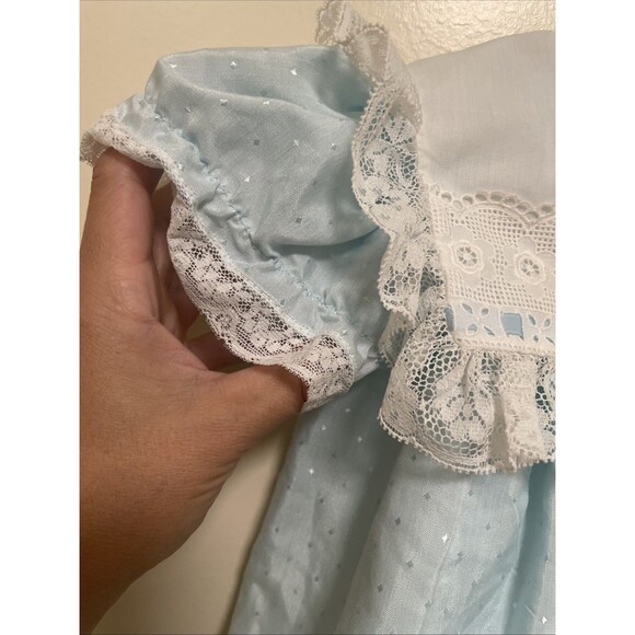 C.I. Castro & Co VTG Baby Girls Pinafore Style Blue Lace Dress Diaper Cover 18M - Picture 4 of 11
